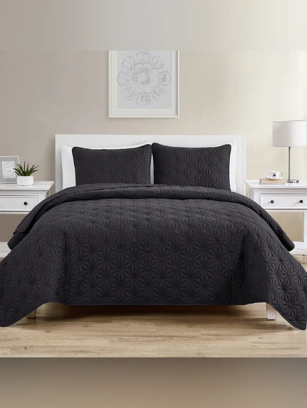 VCNY Home 3-Piece Grey Geometric Quilt Set  King